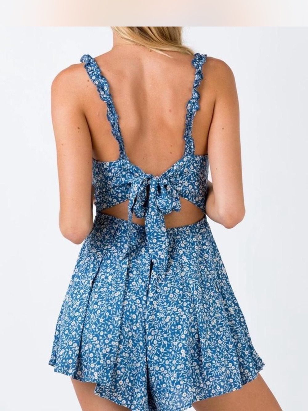 Princess Polly Thunderclouds Floral Romper Size 2 Blue Ruffle Cottagecore - Picture 4 of 5
